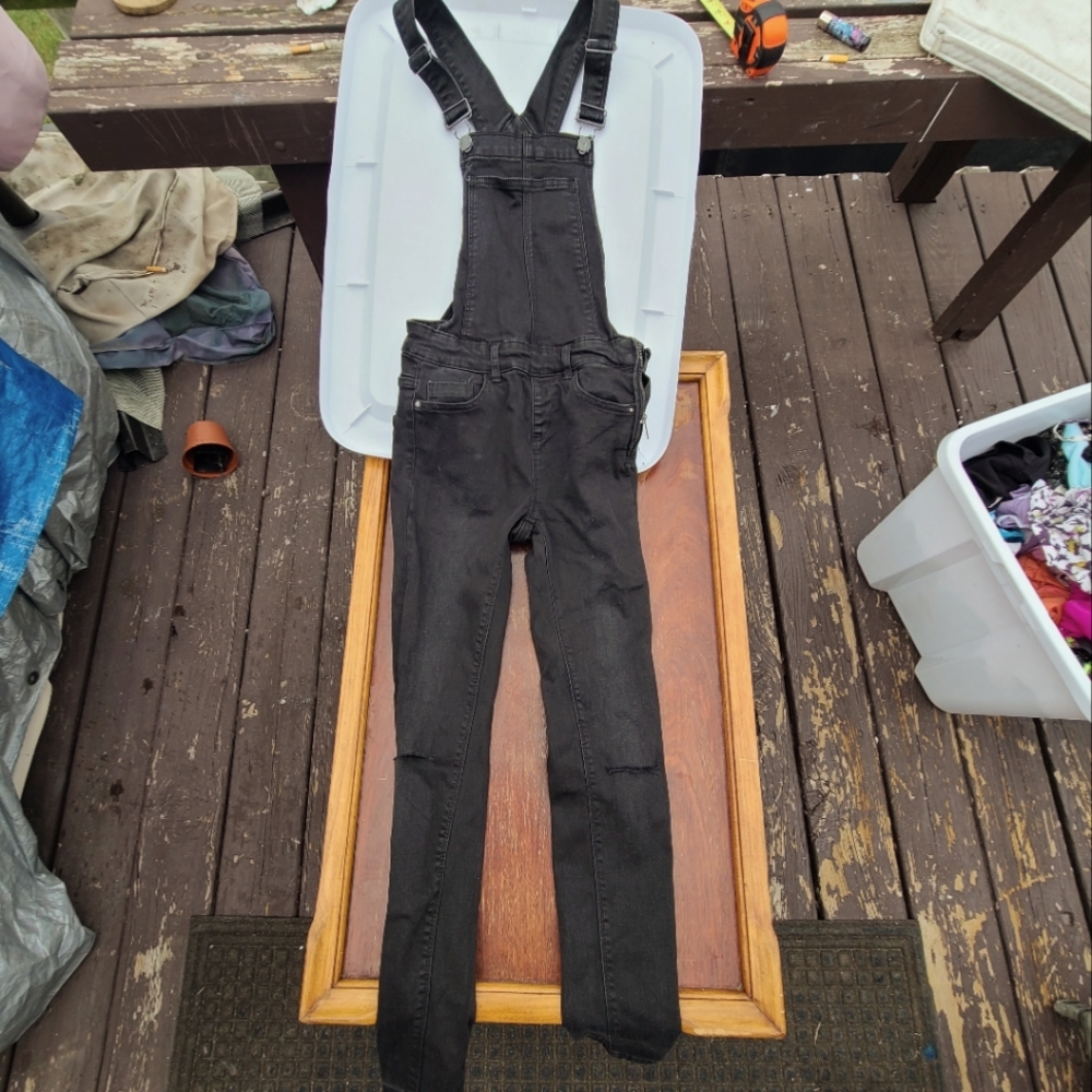 NWOT XS black long denim overalls